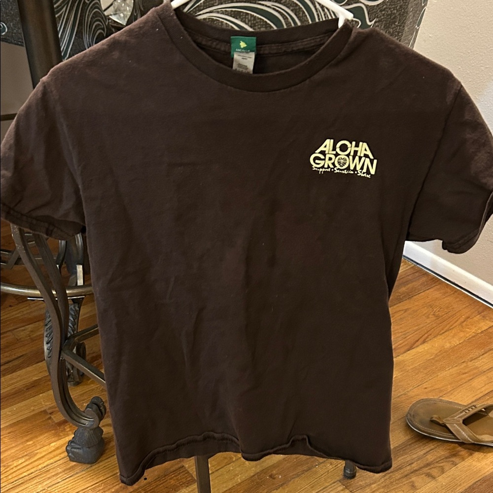 Aloha Grown Brown Kalo (Taro) Brown Shirt (has some oil stains)